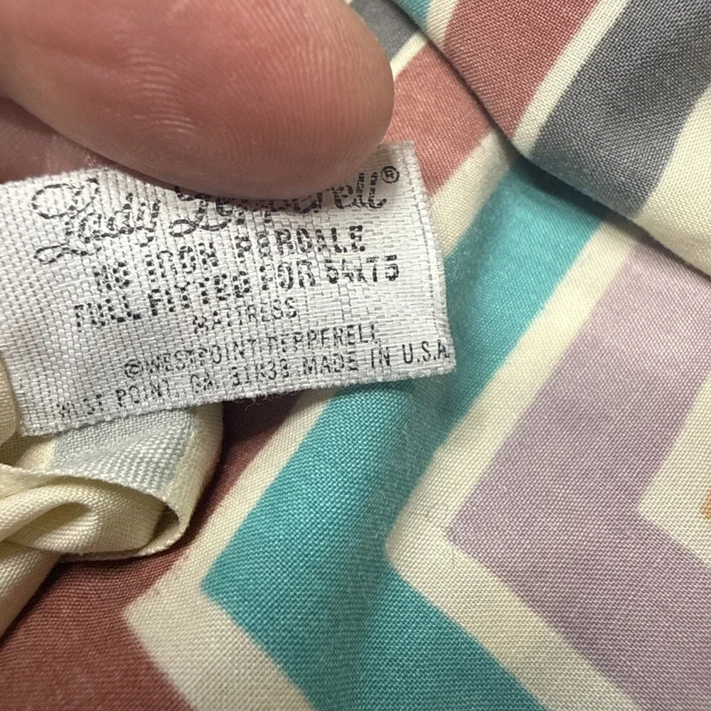 Vintage 70's Full Bed Geometric Chevron Sheet Set Lady Pepperell No Iron USA